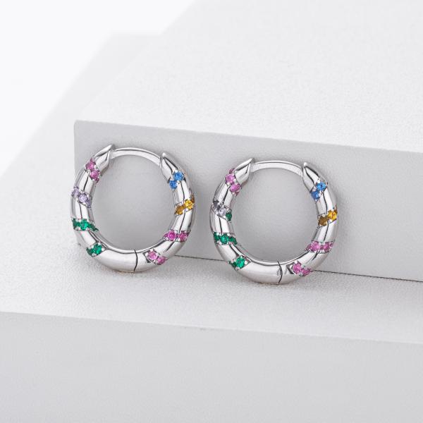 Multicolor Pavé Silver Hoop Earrings