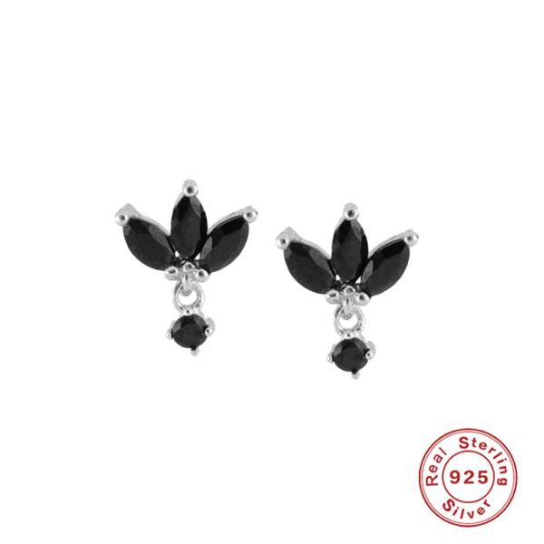 925 Silver Black Onyx Floral Stud Earrings