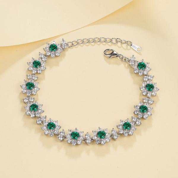 Emerald Floral Silver Tennis Bracelet