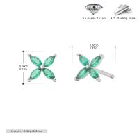 Silver Green Zircon Floral Stud Earrings