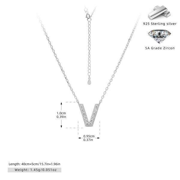 Silver Cubic Zirconia 'V' Pendant Necklace