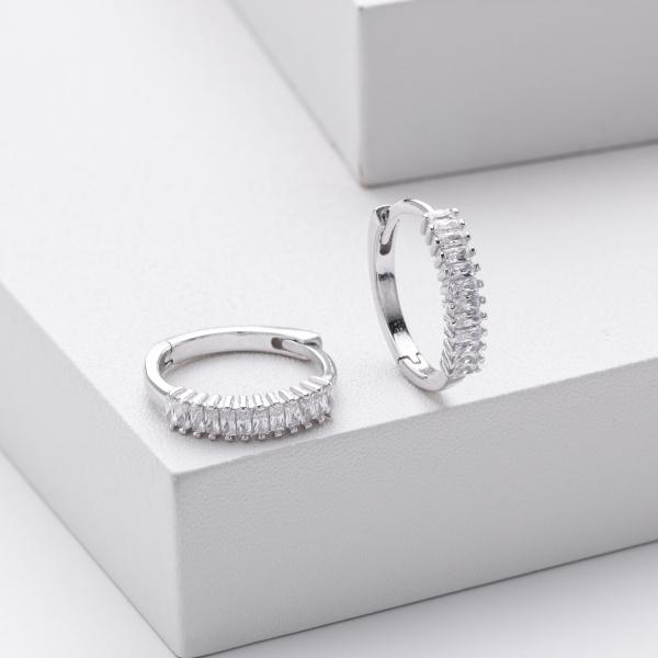 Silver Prong-Set Cubic Zirconia Huggie Earrings
