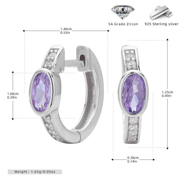 Silver Purple Zirconia Huggie Earrings