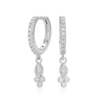 Silver Pavé Floral Dangle Huggie Earrings
