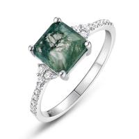 Silver Square Moss Agate Solitaire Ring