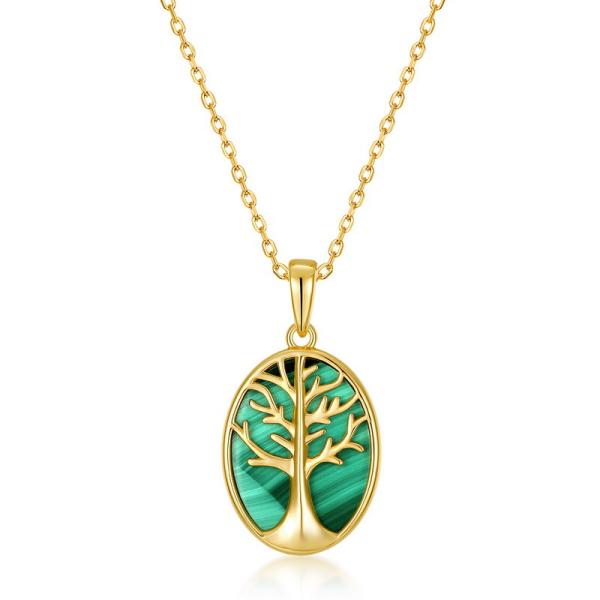 Gold Jade Tree Pendant Necklace