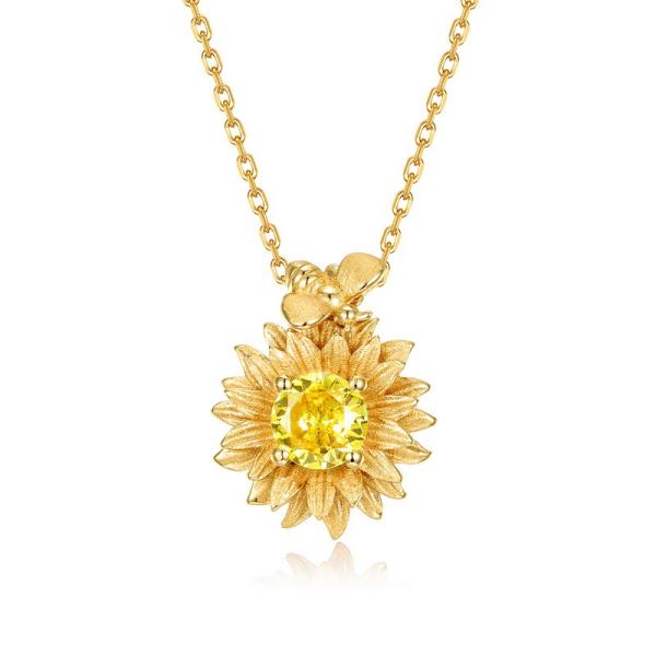 Gold Sunflower Citrine Pendant Necklace