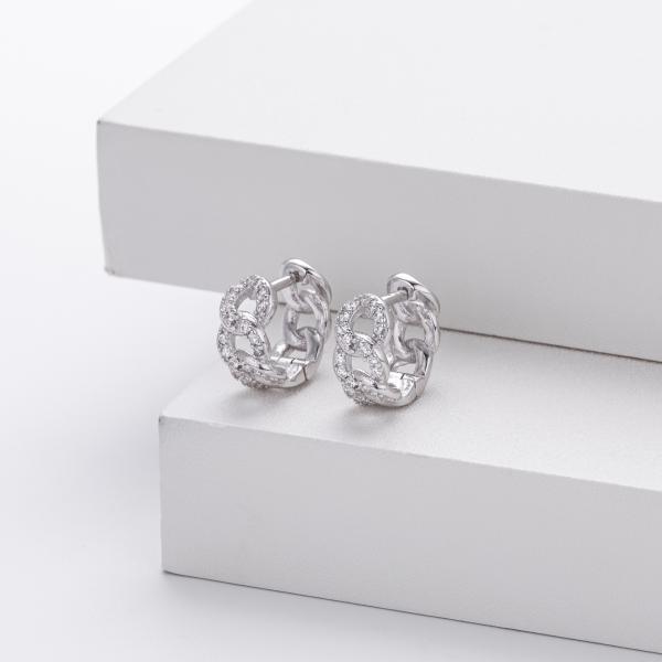 Silver Geometric Pavé Huggie Earrings