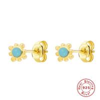 Turquoise Floral Stud Earrings in 925 Silver