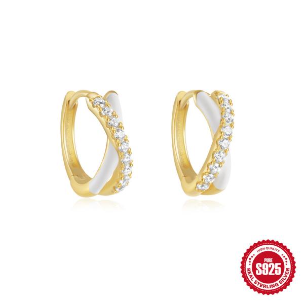 Two-Tone Cubic Zirconia Huggie Earrings