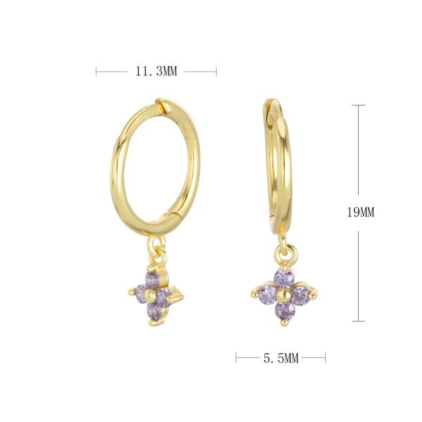 Gold Huggie Earrings with Purple CZ