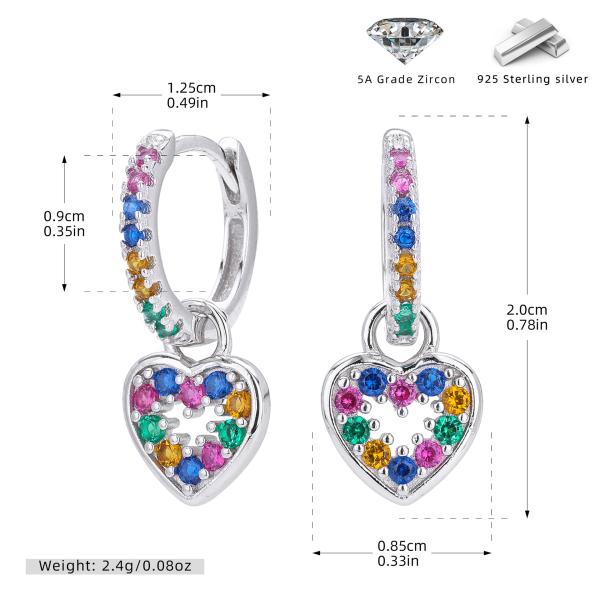 Multicolor Zircon Heart Huggie Earrings