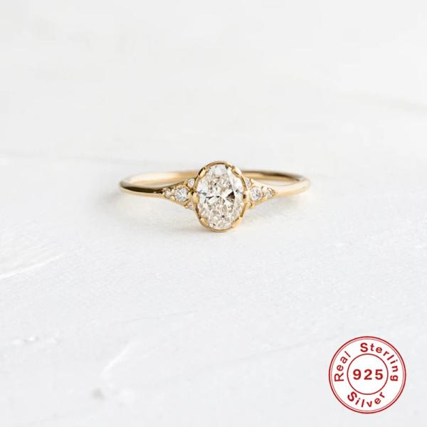 925 Silver Oval Diamond Solitaire Ring