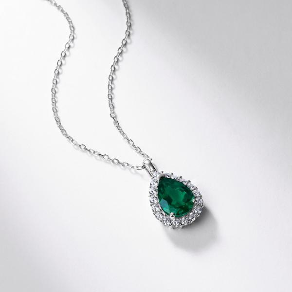 Emerald Halo Pendant Necklace