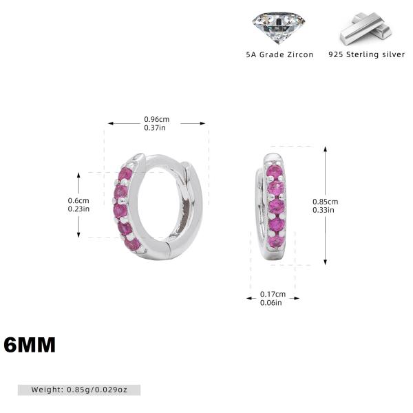 Silver Huggie Earrings with Pink Zircon