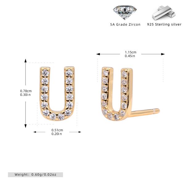 Gold Letter U Pavé Stud Earrings