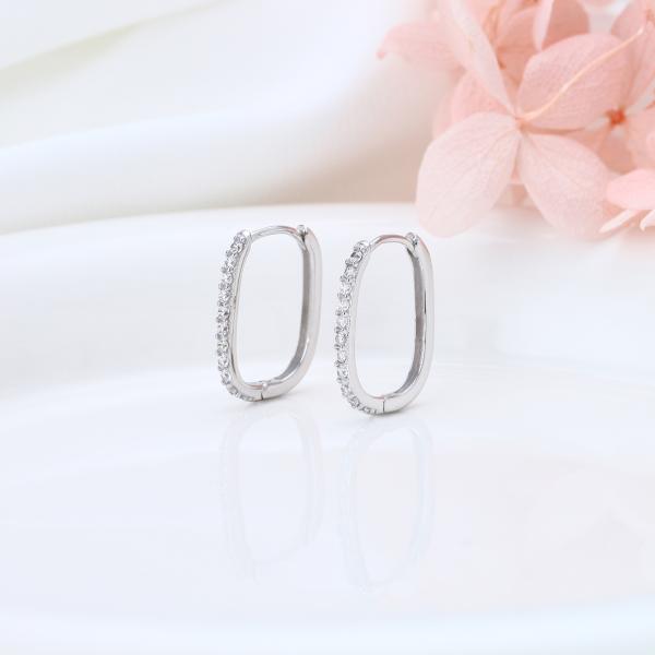 Silver Pavé Cubic Zirconia Huggie Earrings