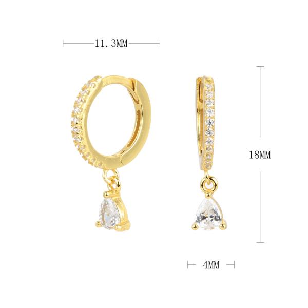 Gold Huggie Earrings with Clear Drop