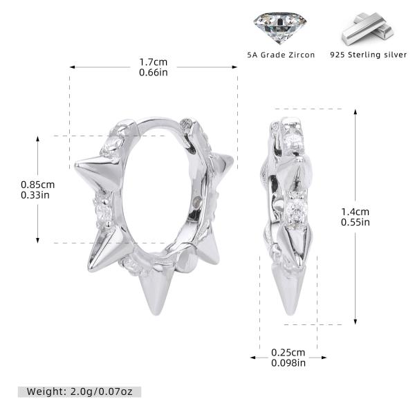 Silver Spike Huggie Earrings with Zircon