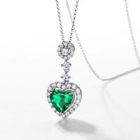 Emerald Heart Halo Silver Pendant Necklace