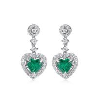 Silver Emerald Heart Dangle Earrings