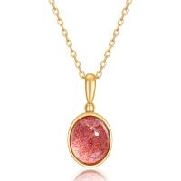 Gold Red Glass Oval Pendant Necklace