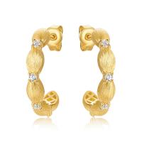 Textured Gold Cubic Zirconia Hoop Earrings