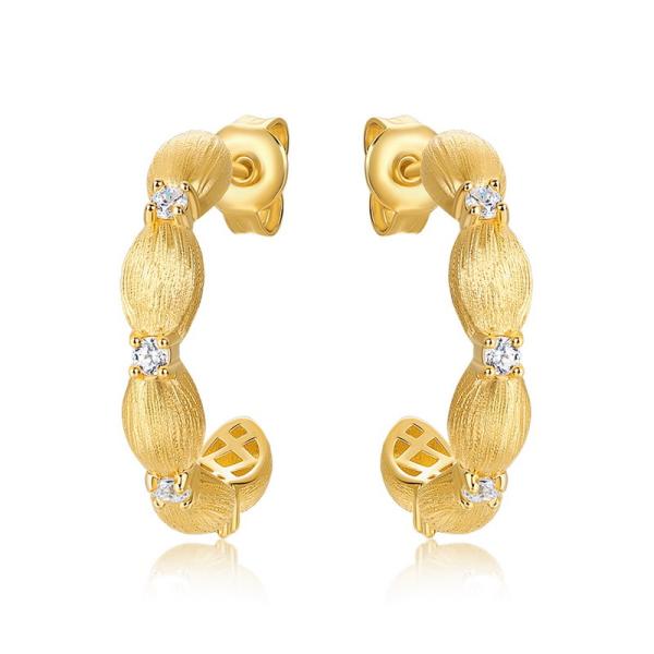 Textured Gold Cubic Zirconia Hoop Earrings
