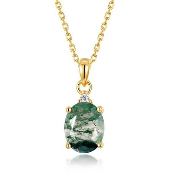 Gold Chain Green Stone Pendant Necklace