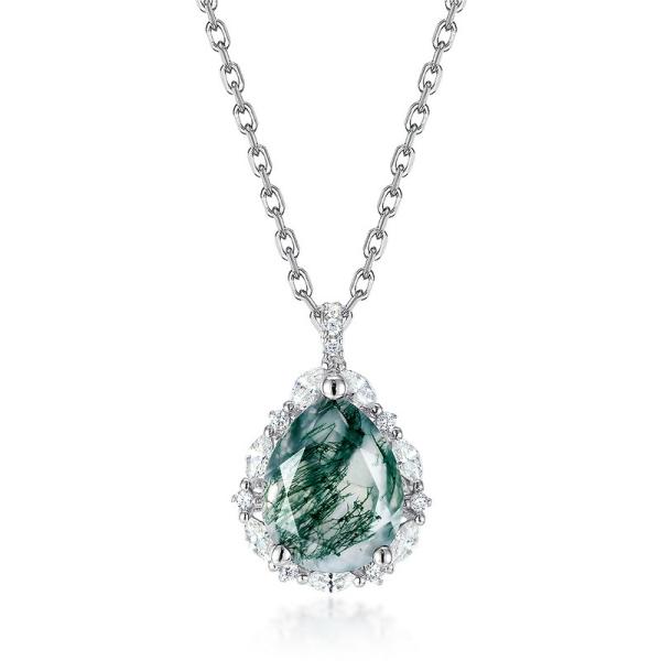 Floral Halo Green Jade Pendant Necklace
