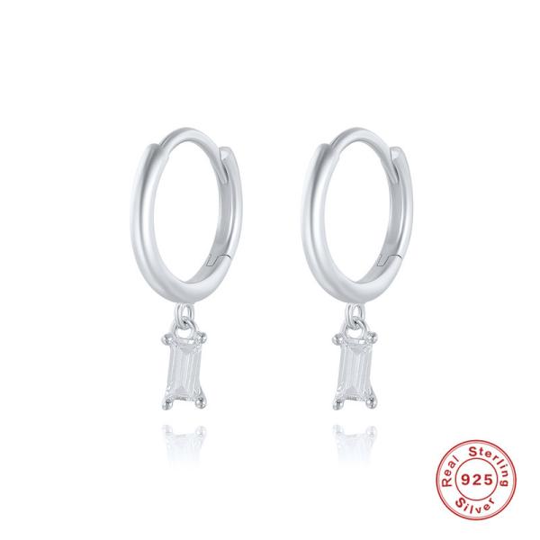 925 Silver Cubic Zirconia Drop Hoop Earrings