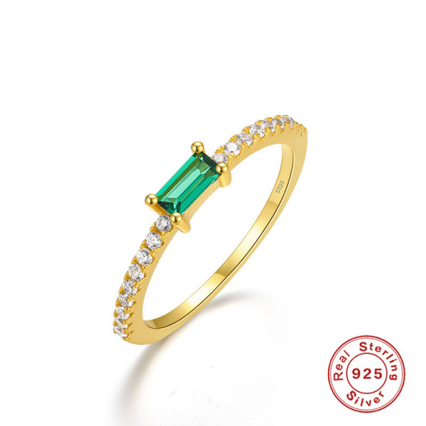 Gold-Plated Emerald Cut Pavé Band Ring