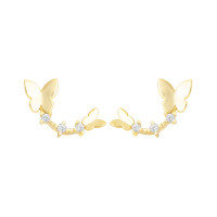 Gold Butterfly Climber Earrings with Cubic Zirconia