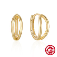 High-Polish Gold-Tone 925 Silver Huggie Earrings