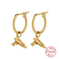 Gold-Plated Ray Gun Charm Hoop Earrings
