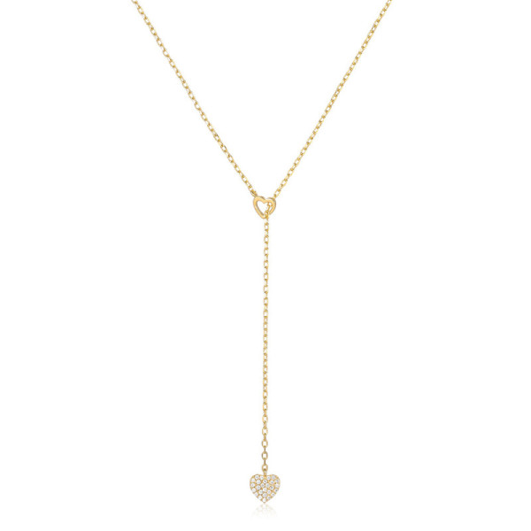 Gold Pavé Heart Lariat Necklace