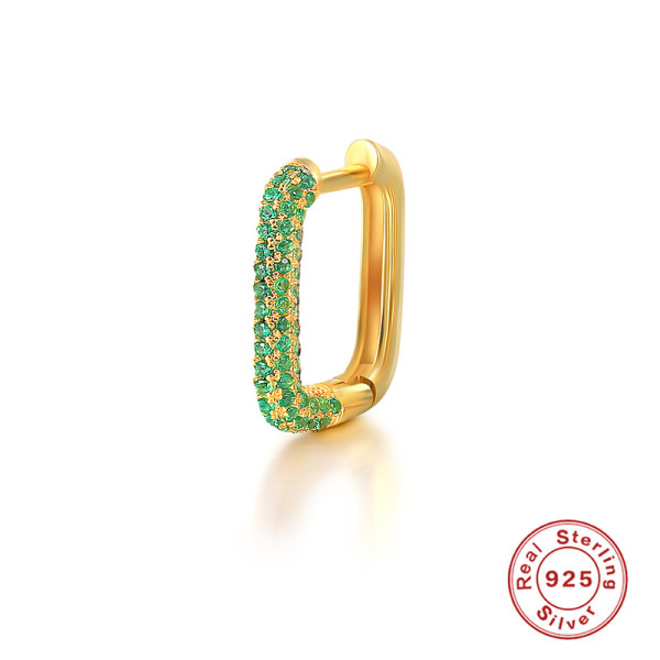 Gold-Plated Green Pavé Huggie Earrings