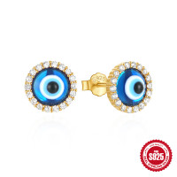 Gold-Finish Evil Eye Stud Earrings