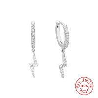 925 Silver Pavé Lightning Bolt Hoop Earrings