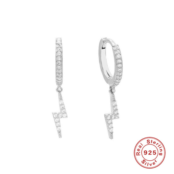 925 Silver Pavé Lightning Bolt Hoop Earrings