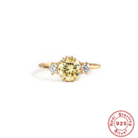 925 Silver Yellow Gemstone Prong Solitaire Ring