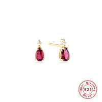 Gold-Plated Red Stone Drop Earrings