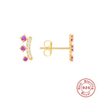 Gold-Plated Silver Climber Earrings with Pink Stones