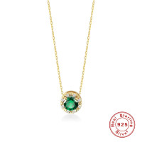 925 Silver Green Gemstone Halo Pendant Necklace
