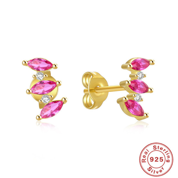 Gold-Plated Pink Stone Stud Earrings