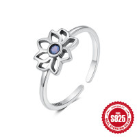 925 Silver Floral Cuff Bracelet with Blue Crystal