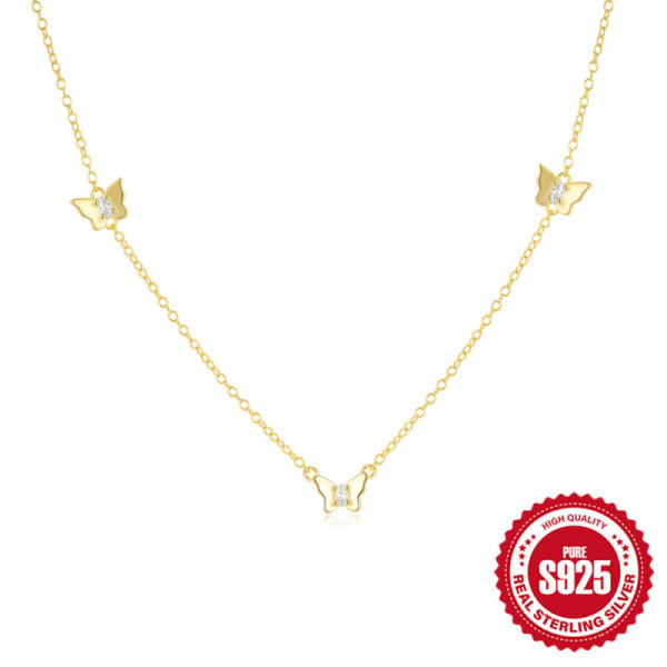 Gold-Plated Butterfly Station Necklace
