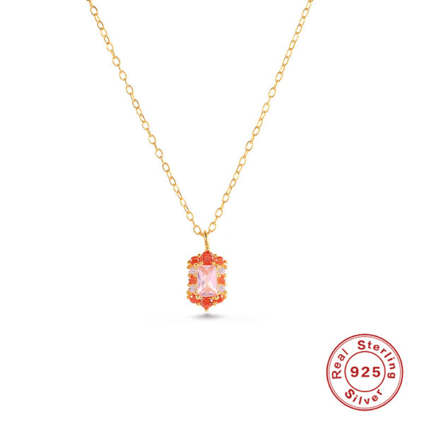 Gold-Plated Pink Cubic Zirconia Pendant Necklace