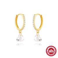 Gold-Plated Heart Charm Pavé Hoop Earrings