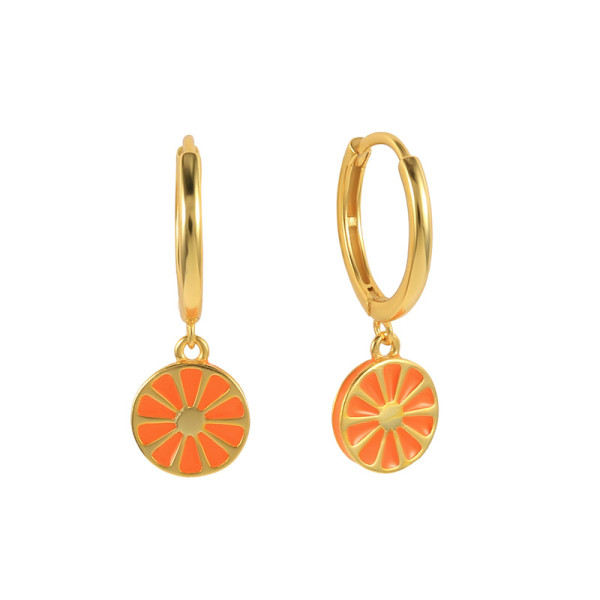 Gold Hoop Earrings with Orange Enamel Charms
